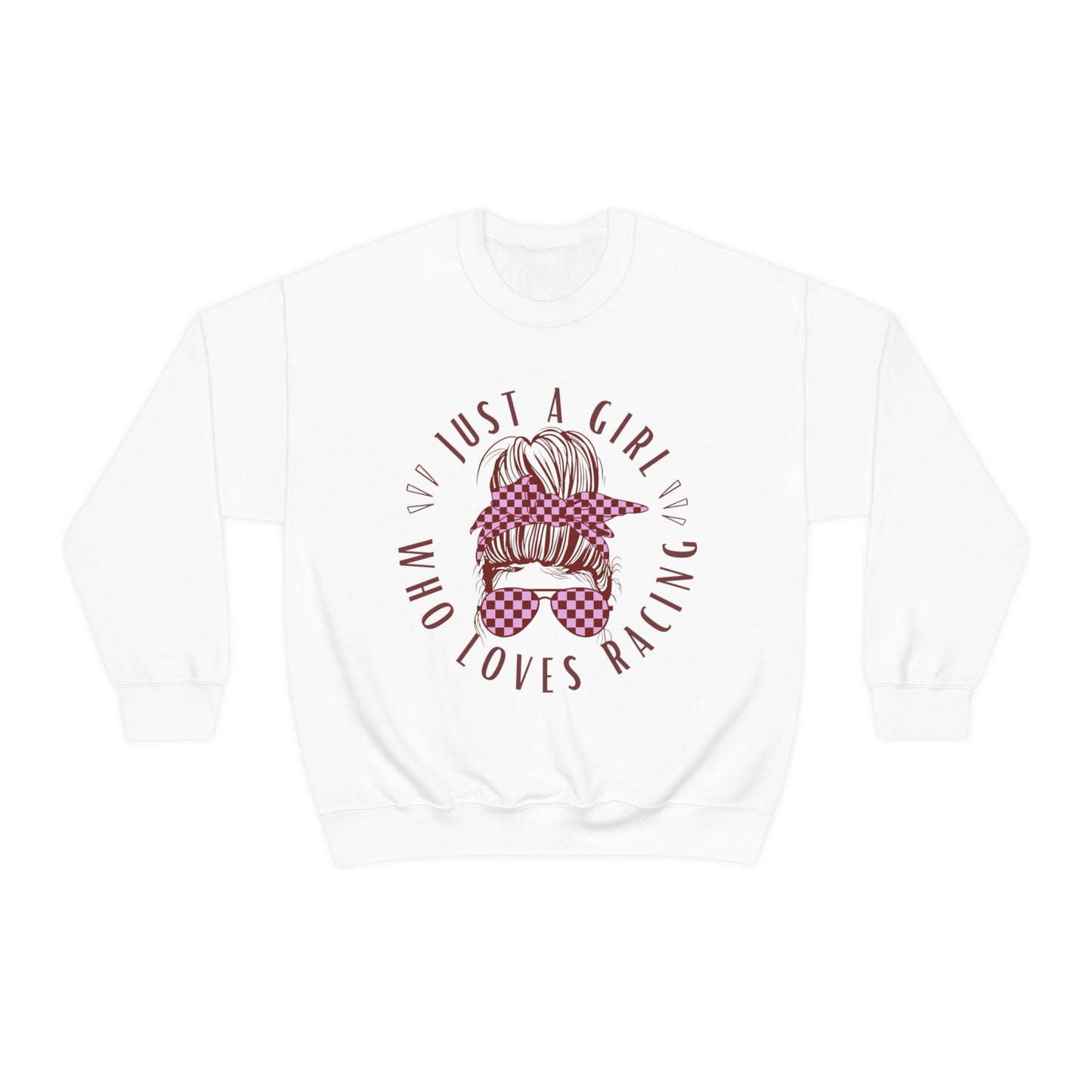 Just A Girl Who Loves Racing Messy Bun Crewneck Sweatshirt