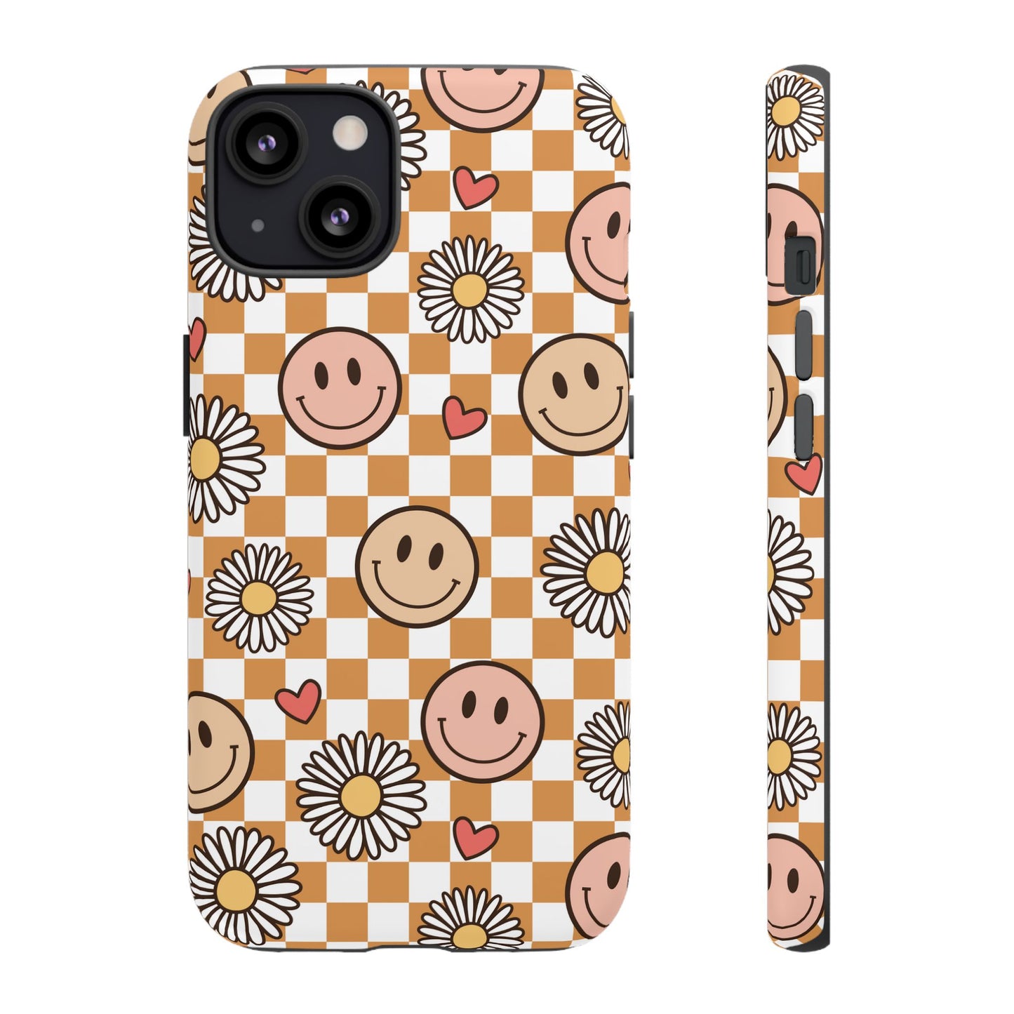 Checkerboard Happy Faces and Daisies, Cheerful Phone Cover Tough Case