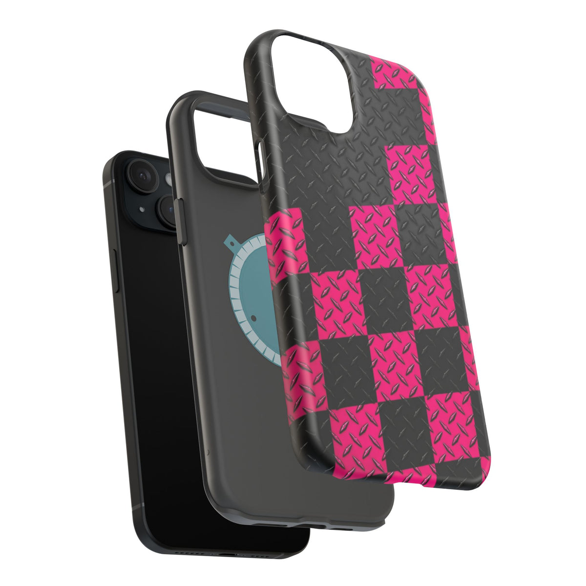 Hot Pink & Black Diamond Plate Checkered Magnetic Phone Case