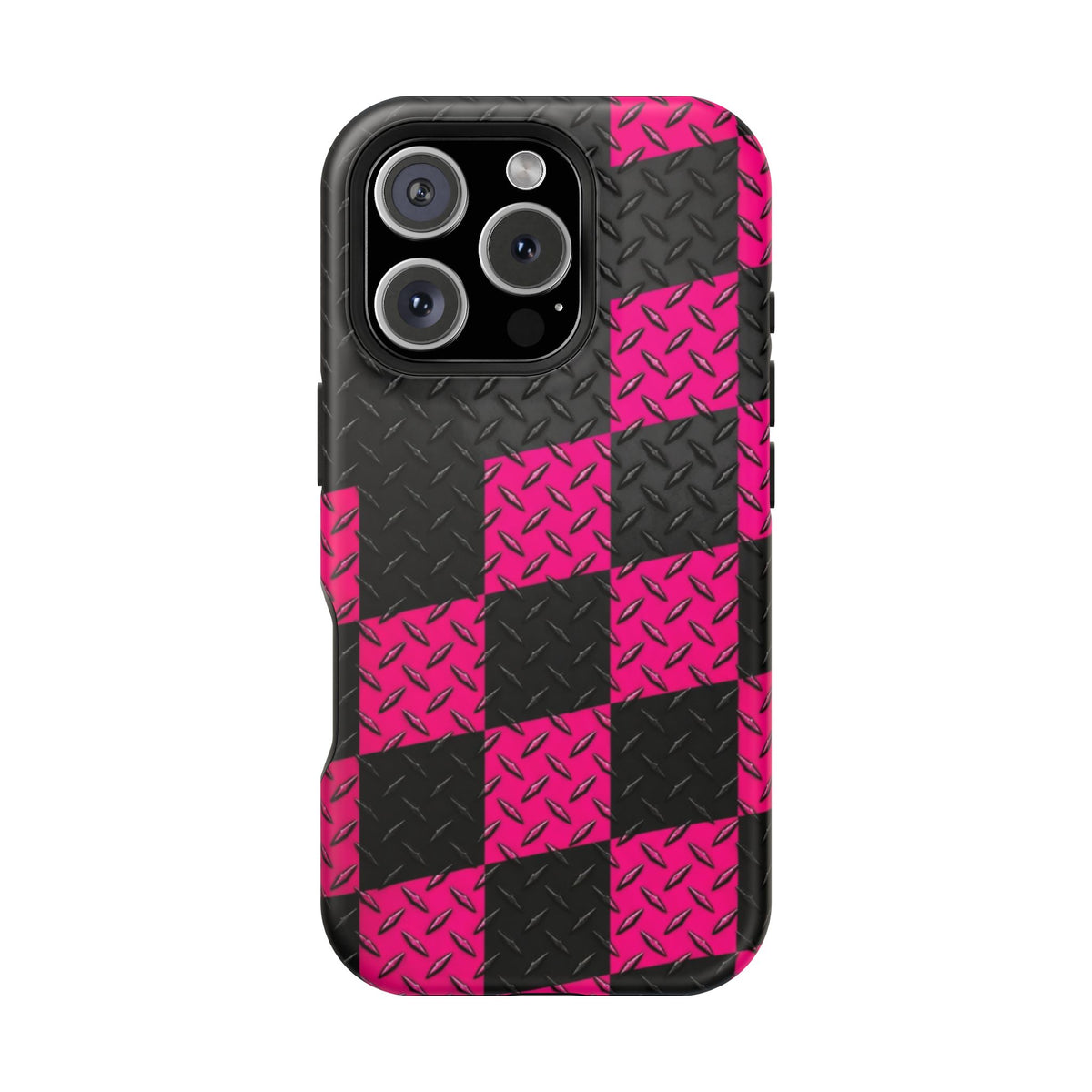 Hot Pink & Black Diamond Plate Checkered Magnetic Phone Case