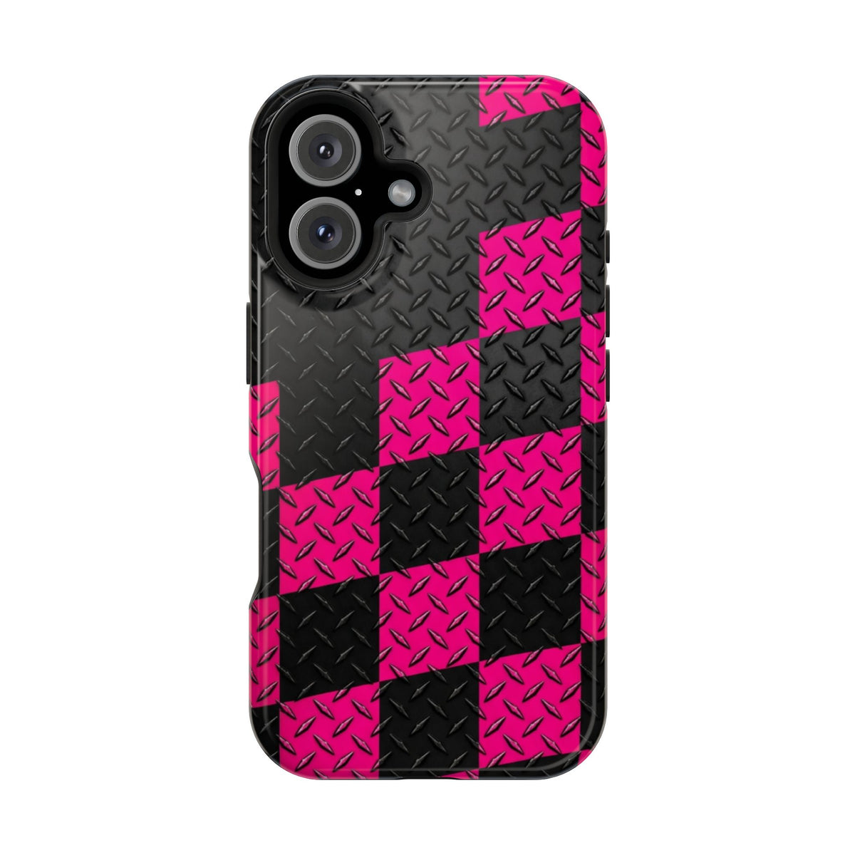 Hot Pink & Black Diamond Plate Checkered Magnetic Phone Case