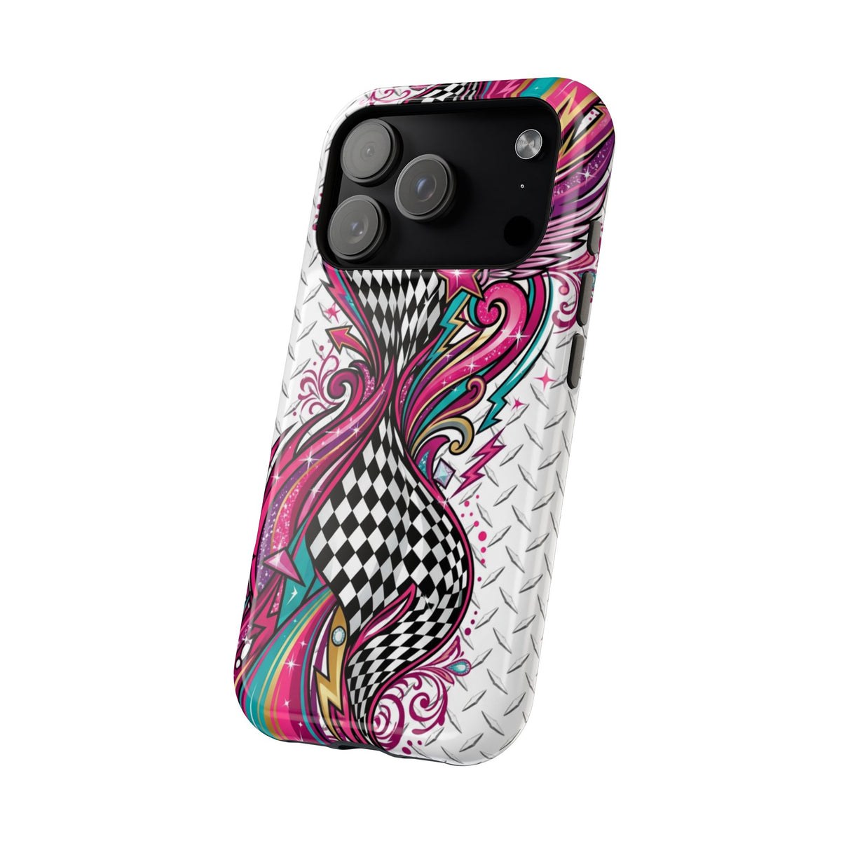 Magnetic Phone Case – Colorful Psychedelic Checkerboard Design