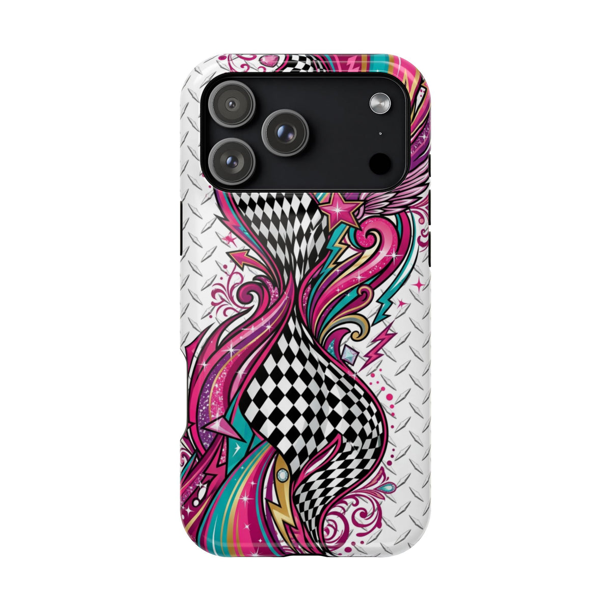 Magnetic Phone Case – Colorful Psychedelic Checkerboard Design