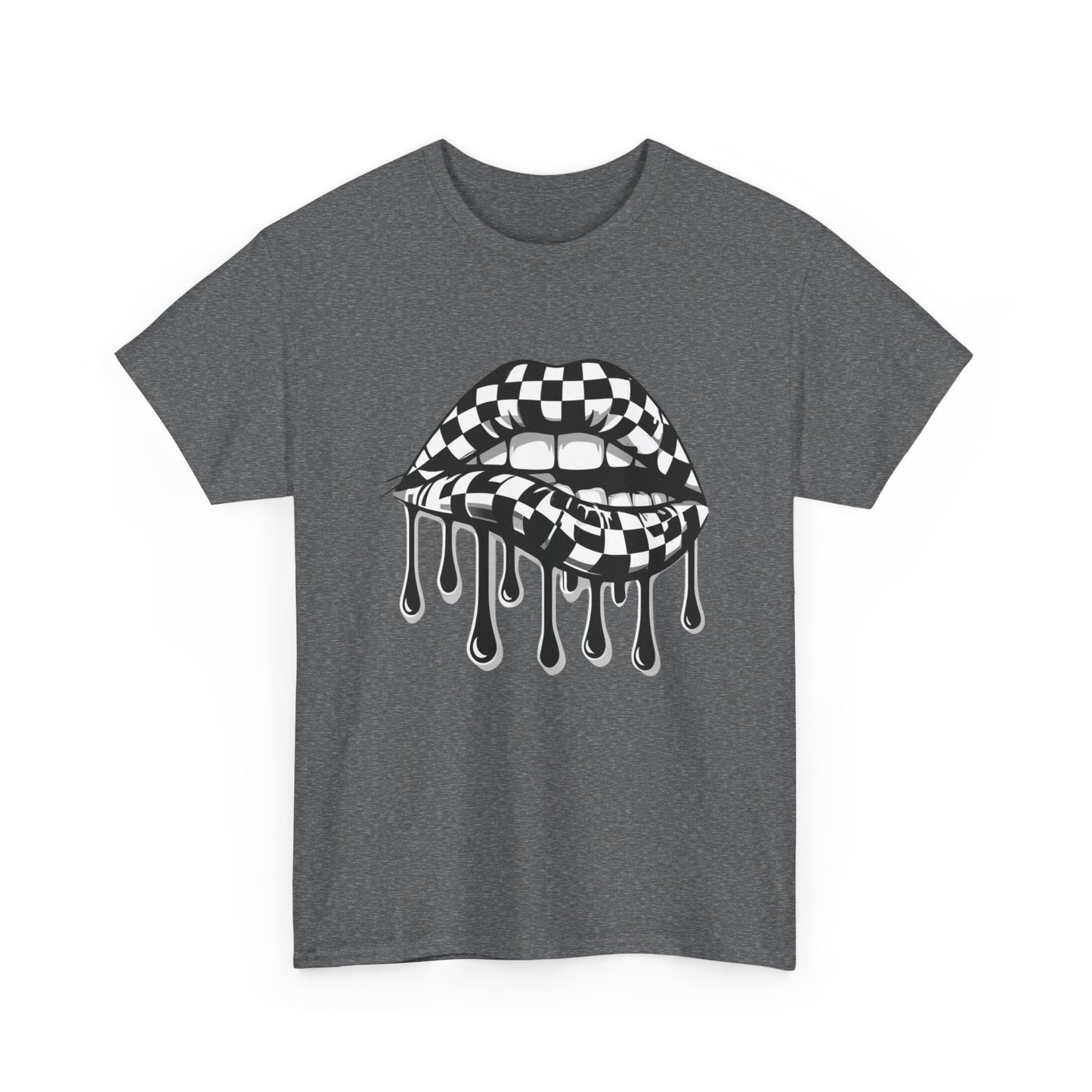 Checkered Flag Mouth Dripping Lips Unisex Heavy Cotton Tee