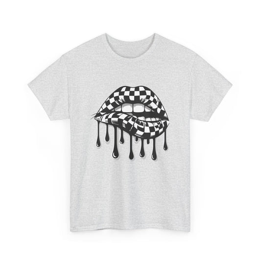Checkered Flag Mouth Dripping Lips Unisex Heavy Cotton Tee