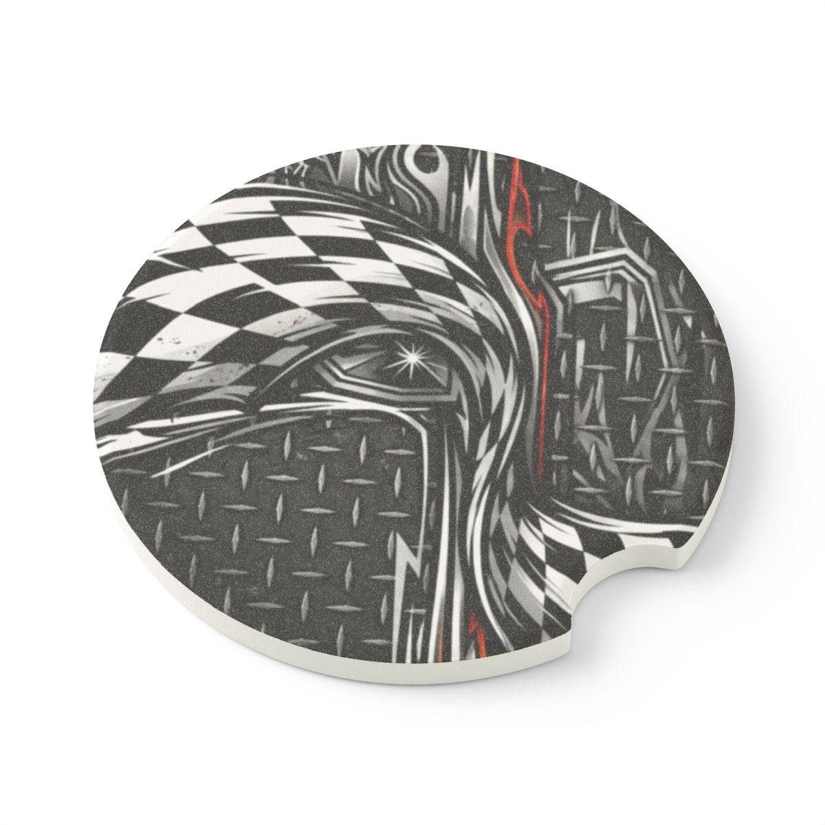 Black and White Racing Checkered Soapstone Car Coaster