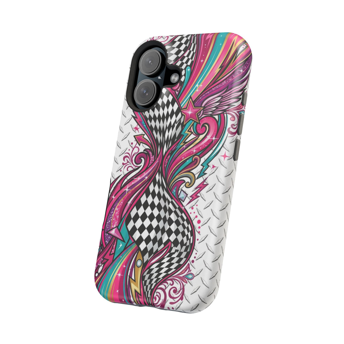 Magnetic Phone Case – Colorful Psychedelic Checkerboard Design