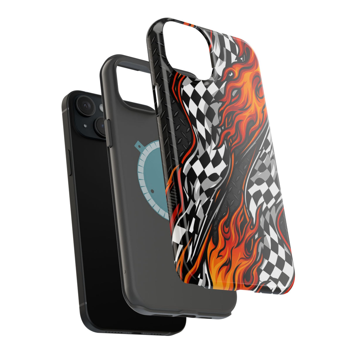 Racing Flames Checkered Flag Magnetic Phone Case