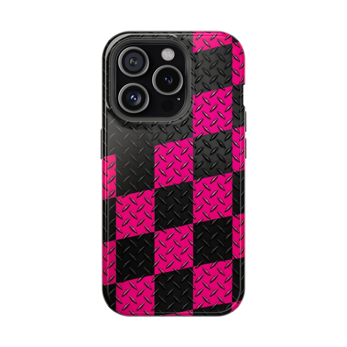 Hot Pink & Black Diamond Plate Checkered Magnetic Phone Case