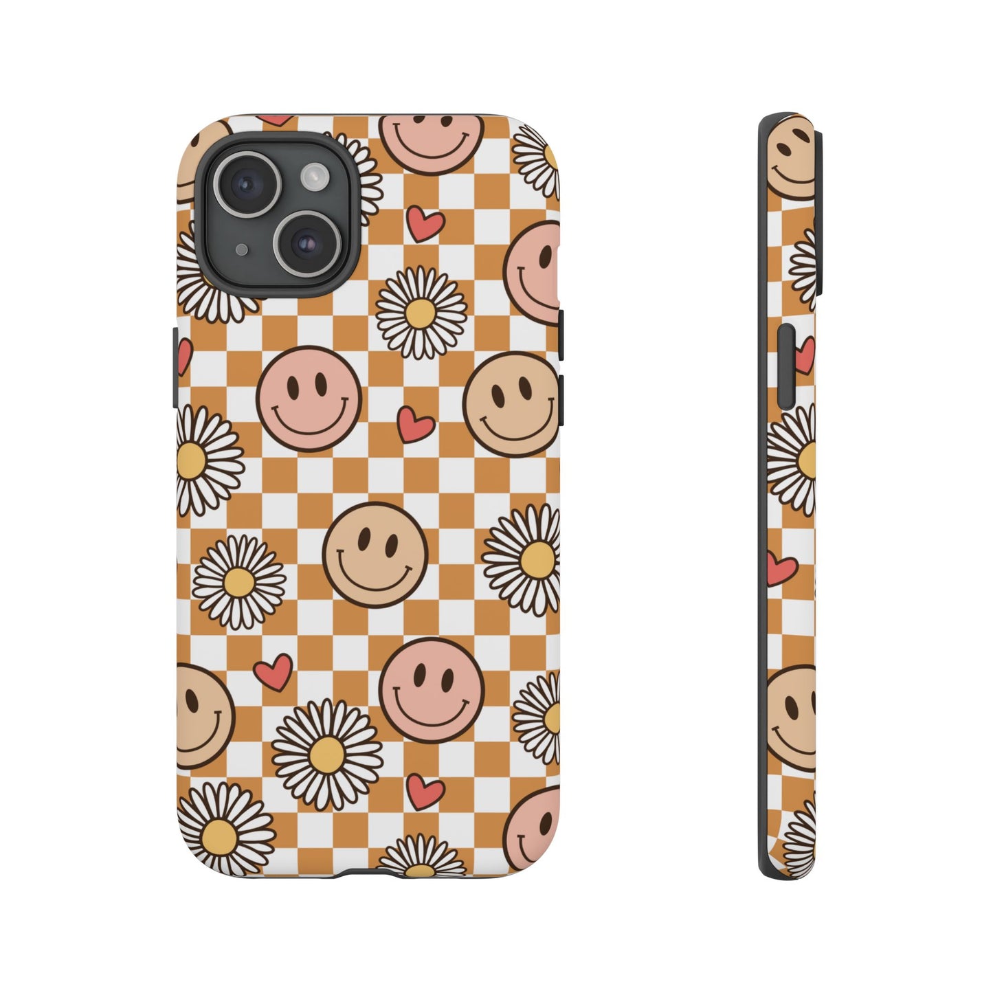 Checkerboard Happy Faces and Daisies, Cheerful Phone Cover Tough Case