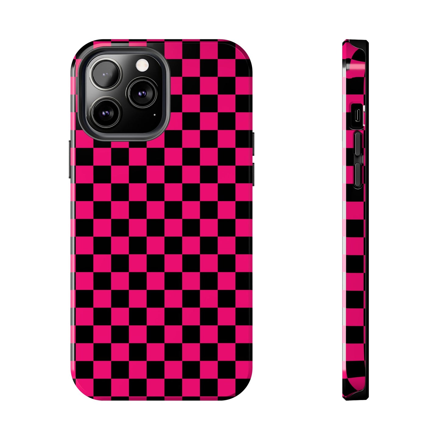 Checker Flag Graphic Pink And Black Tough Phone Cases