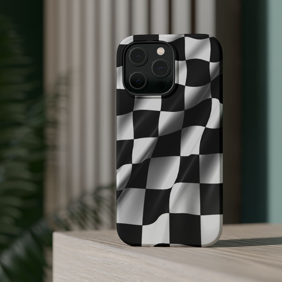 Black and White Checker Flag Waving Magnetic Phone Case