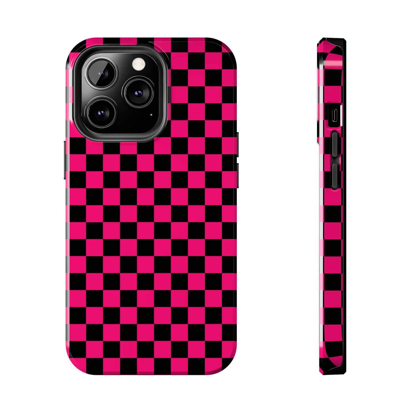 Checker Flag Graphic Pink And Black Tough Phone Cases