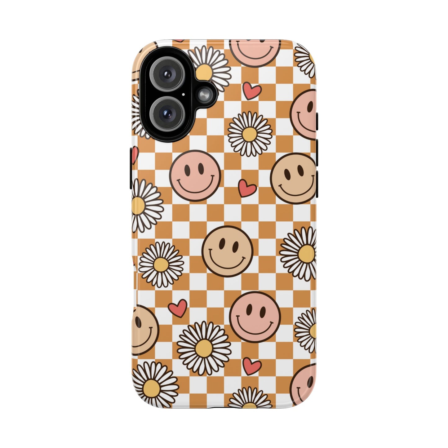 Checkerboard Happy Faces and Daisies, Cheerful Phone Cover Tough Case