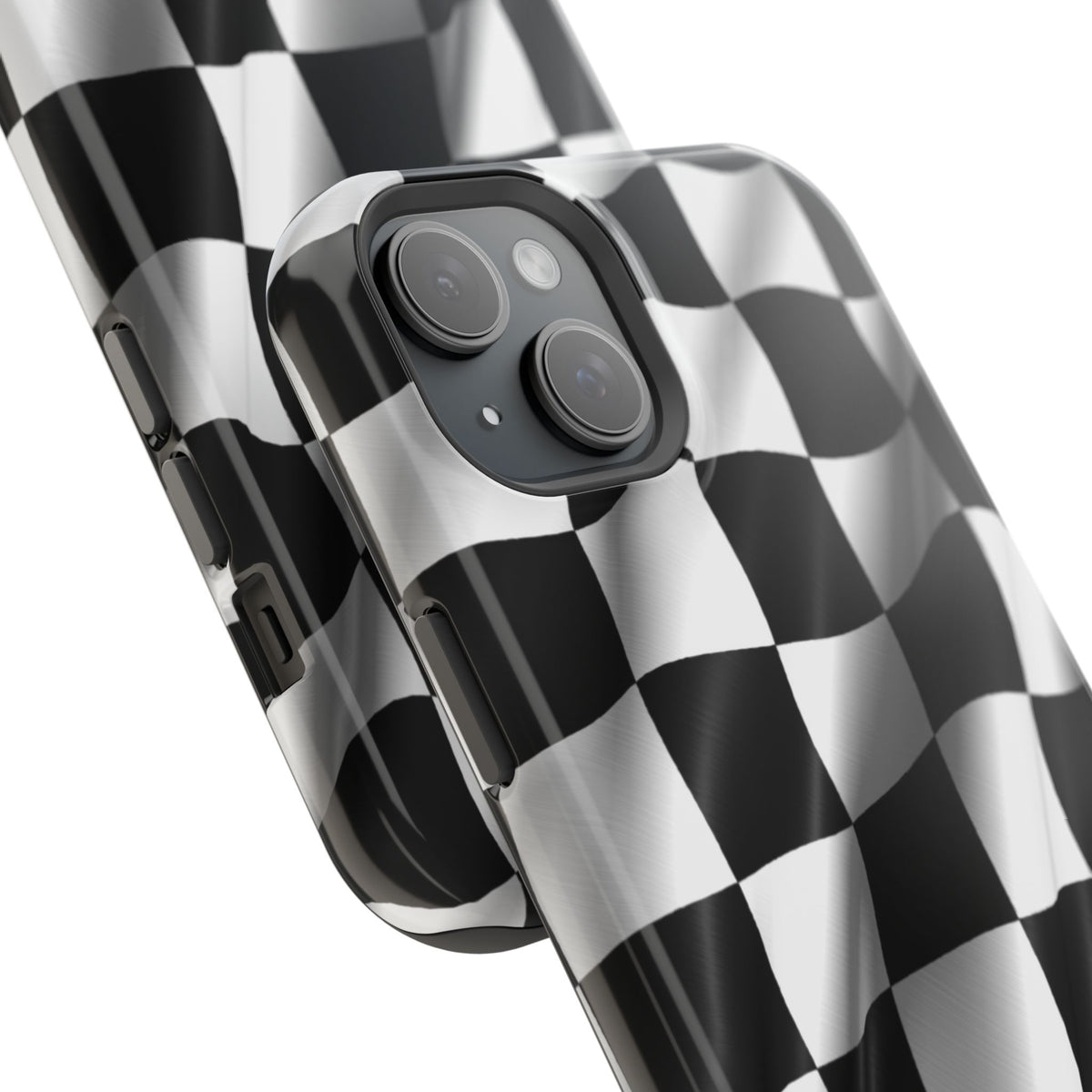 Black and White Checker Flag Waving Magnetic Phone Case