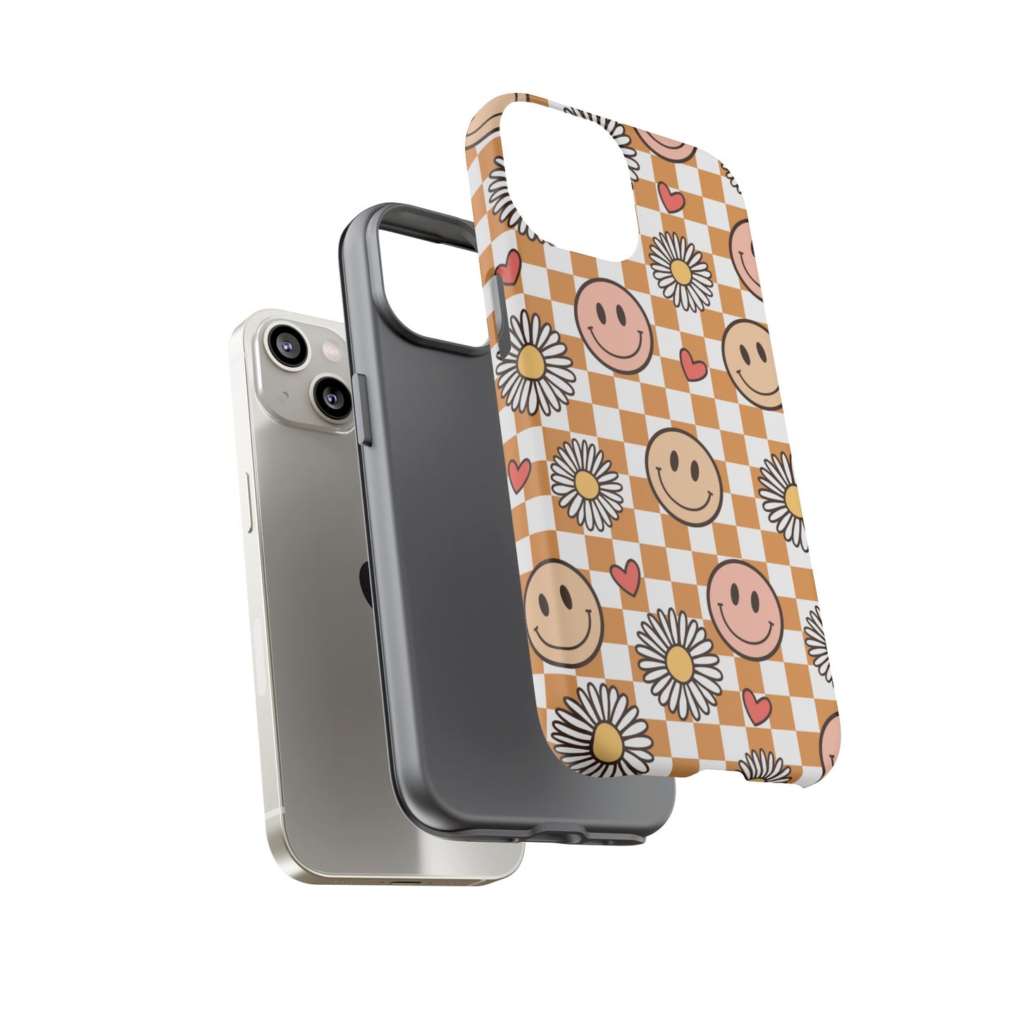 Checkerboard Happy Faces and Daisies, Cheerful Phone Cover Tough Case