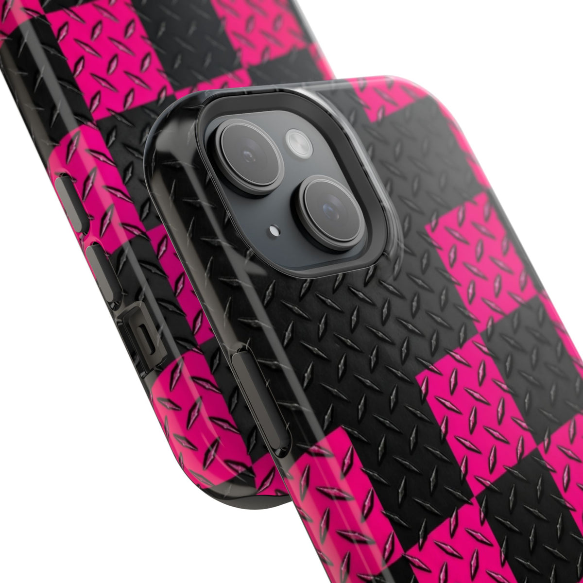 Hot Pink & Black Diamond Plate Checkered Magnetic Phone Case