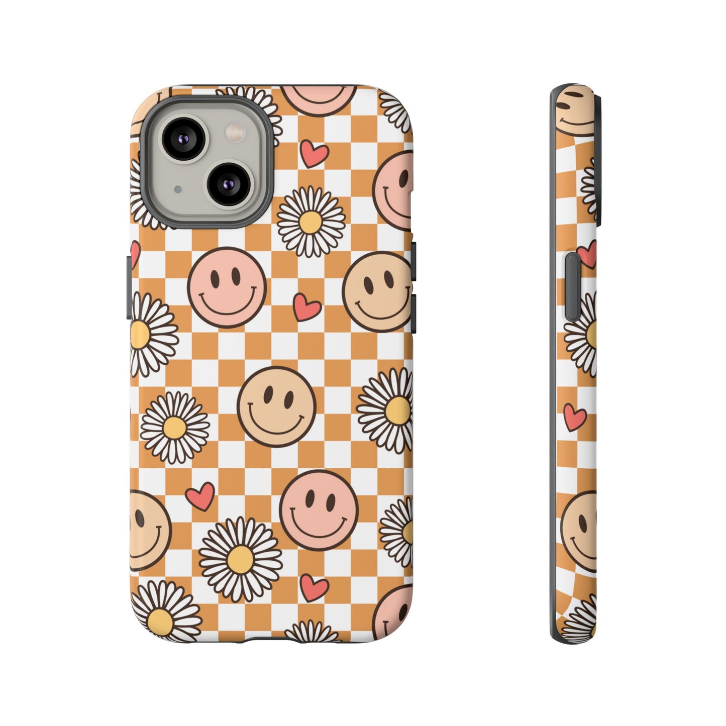 Checkerboard Happy Faces and Daisies, Cheerful Phone Cover Tough Case