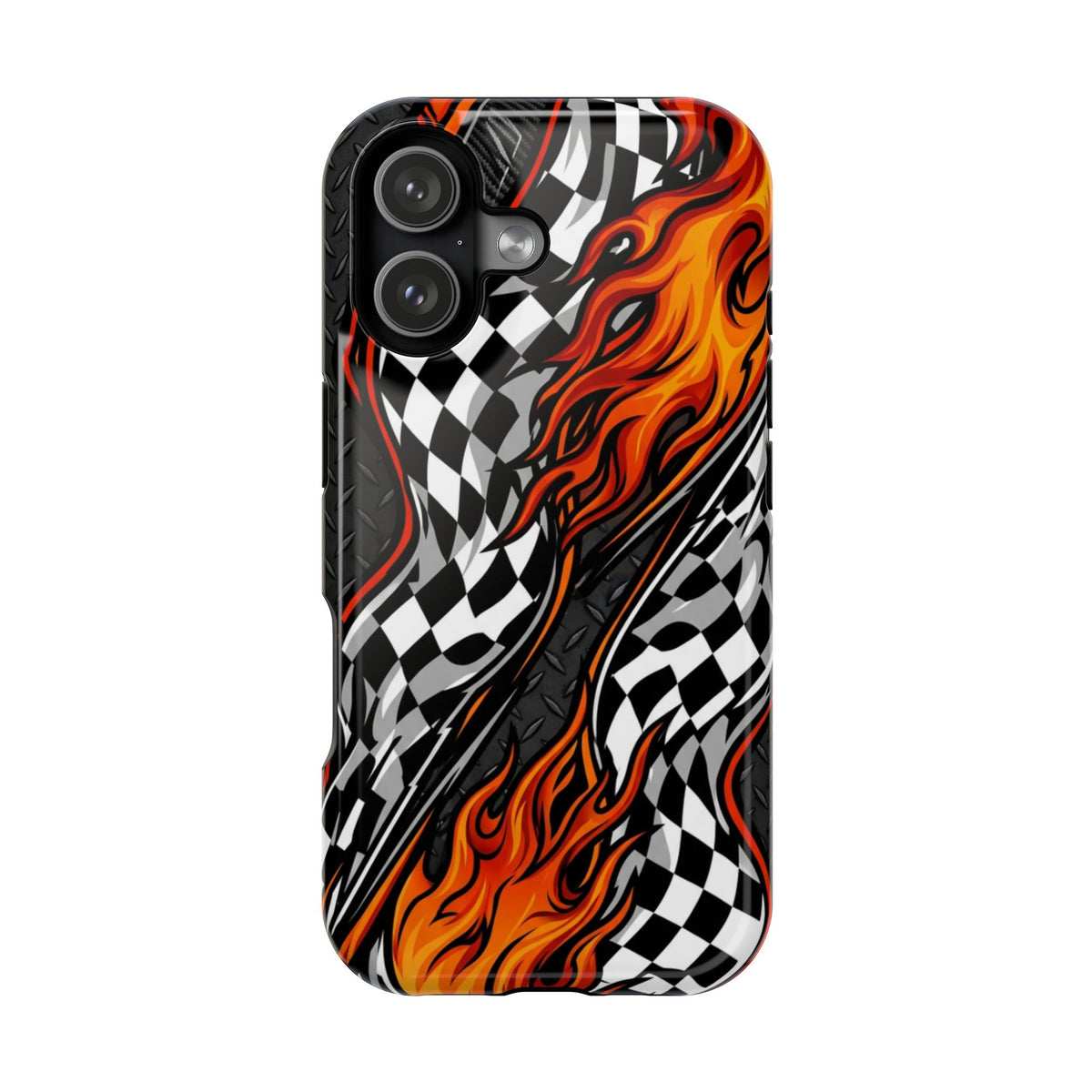 Racing Flames Checkered Flag Magnetic Phone Case