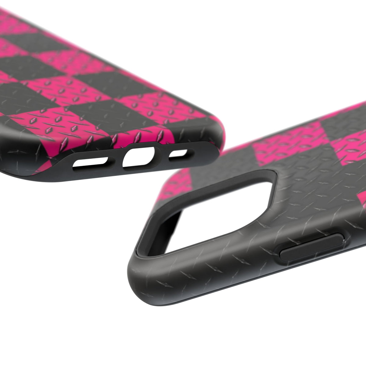 Hot Pink & Black Diamond Plate Checkered Magnetic Phone Case