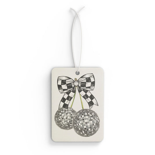 Car Air Freshener with Disco Ball Cherries and Checkerboard Bow