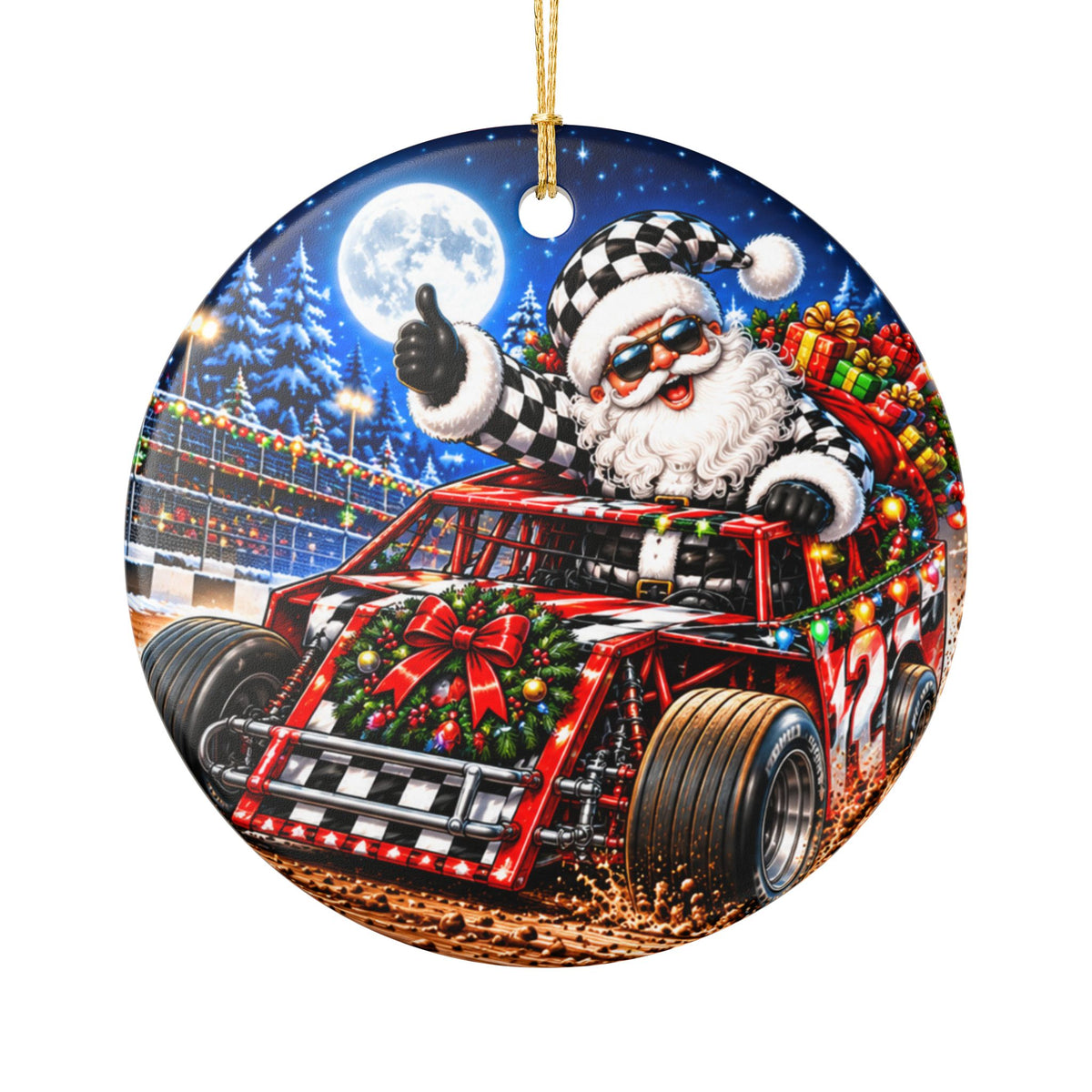 Modified Christmas Racing Santa Ceramic Ornament