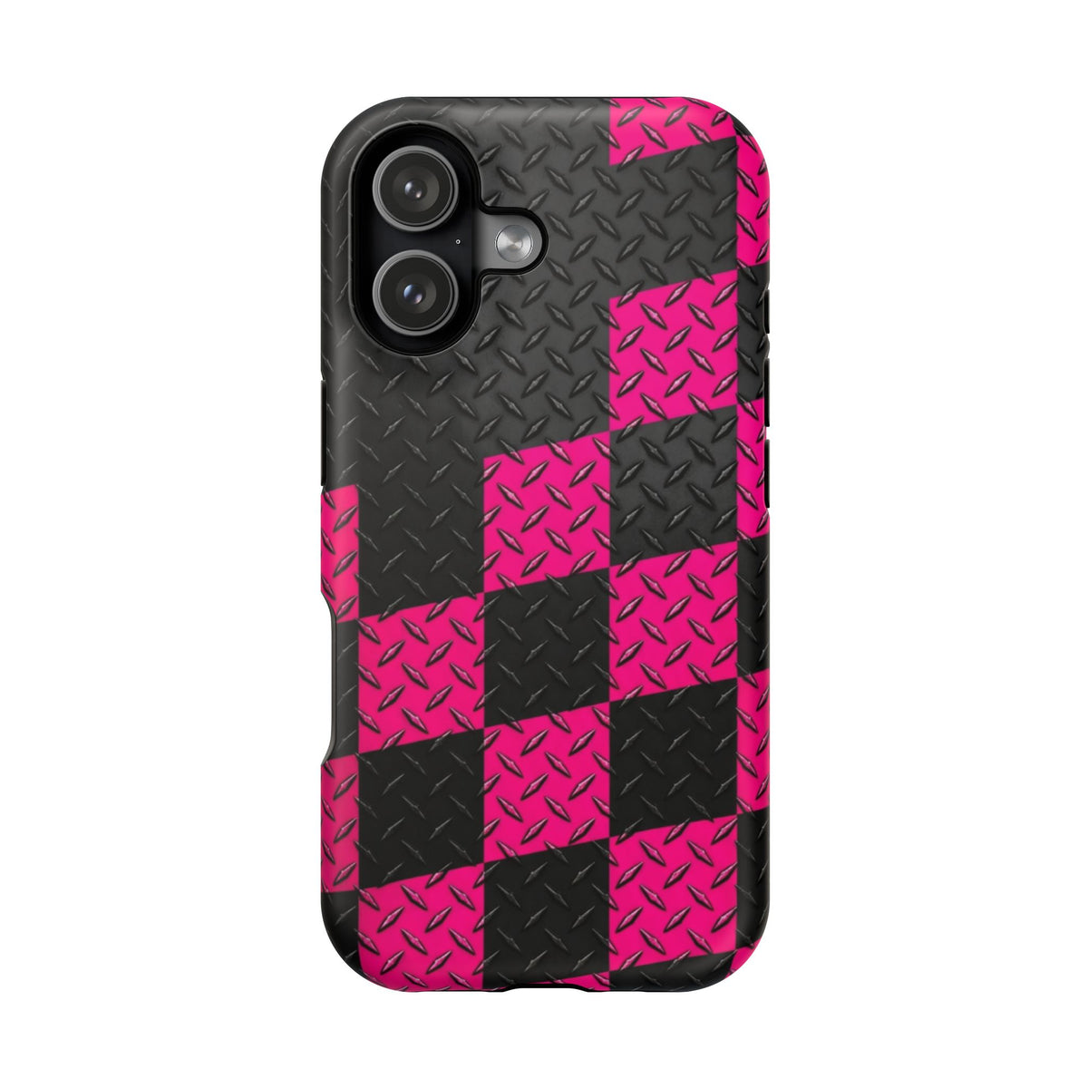 Hot Pink & Black Diamond Plate Checkered Magnetic Phone Case