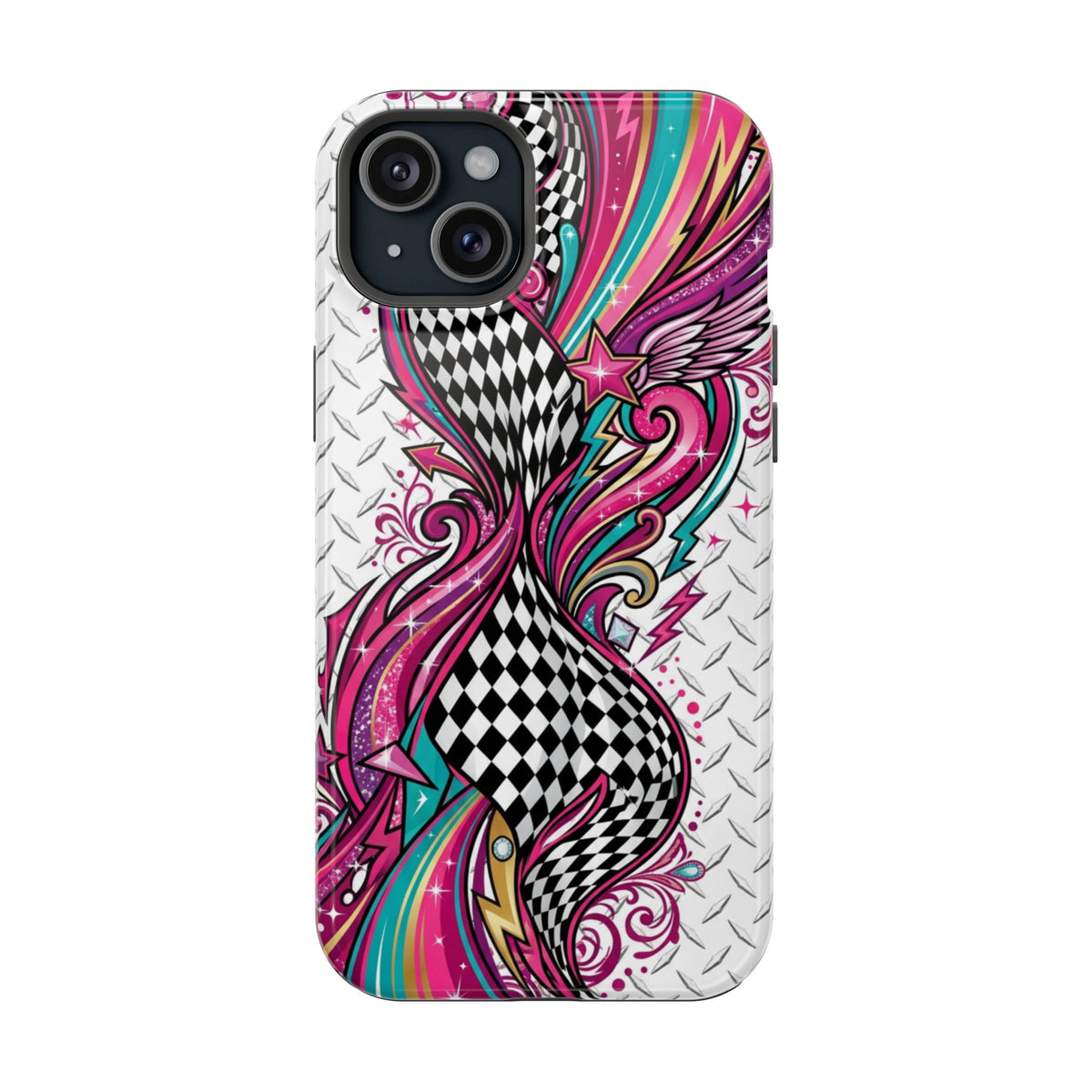 Magnetic Phone Case – Colorful Psychedelic Checkerboard Design