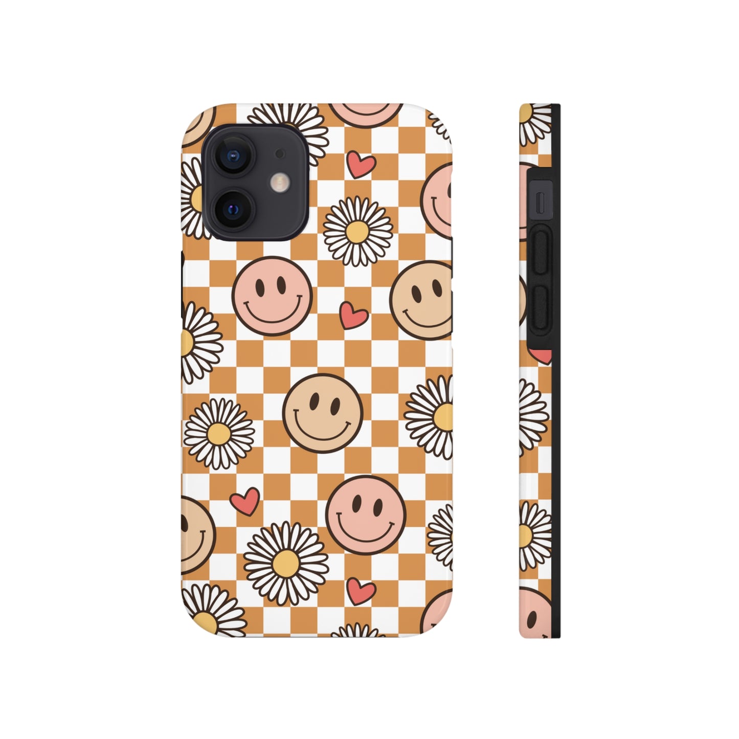 Checkered Happy Face And Daisey Tough Phone Cases