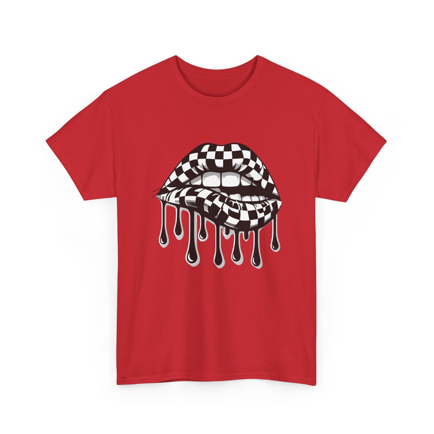 Checkered Flag Mouth Dripping Lips Unisex Heavy Cotton Tee