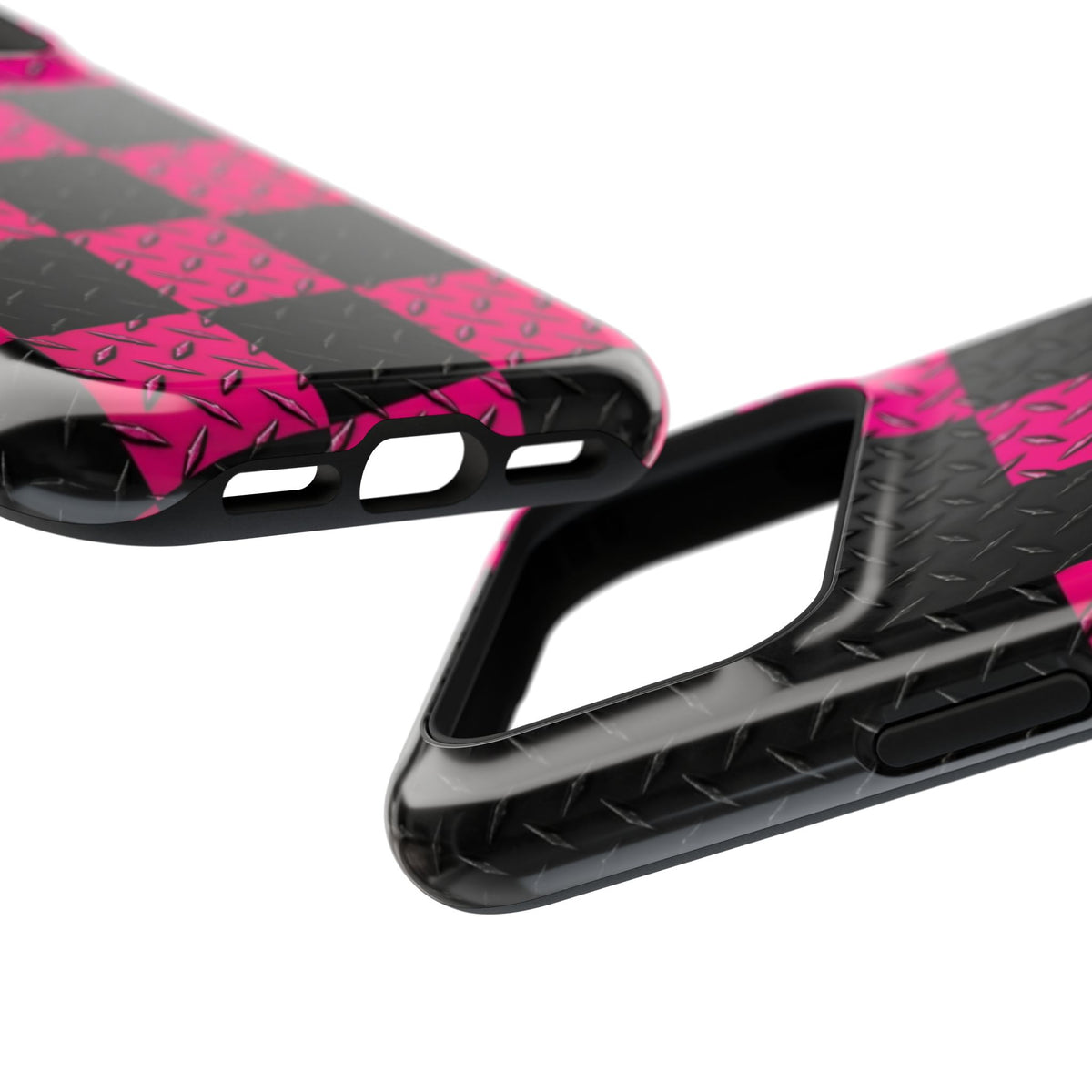 Hot Pink & Black Diamond Plate Checkered Magnetic Phone Case