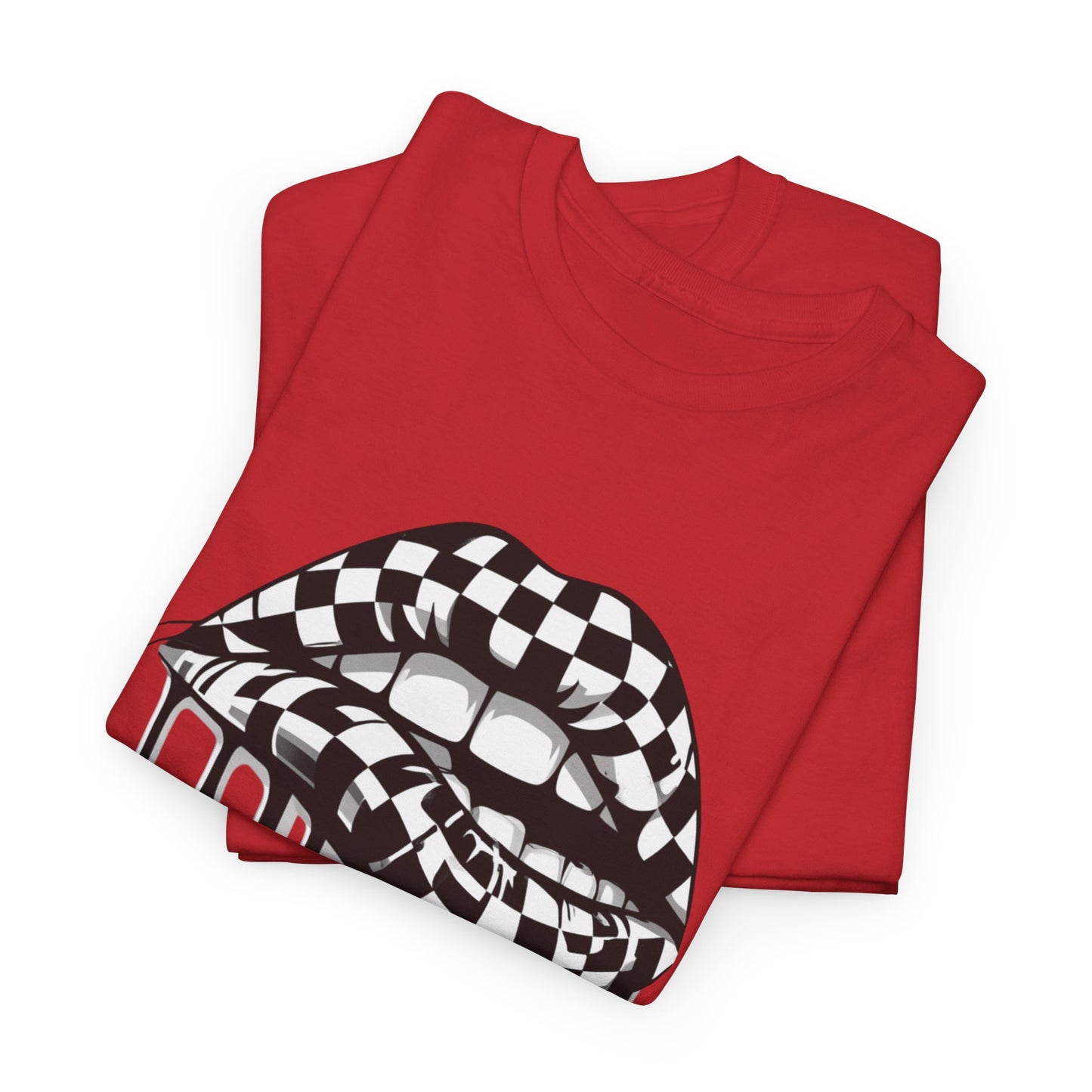 Checkered Flag Mouth Dripping Lips Unisex Heavy Cotton Tee