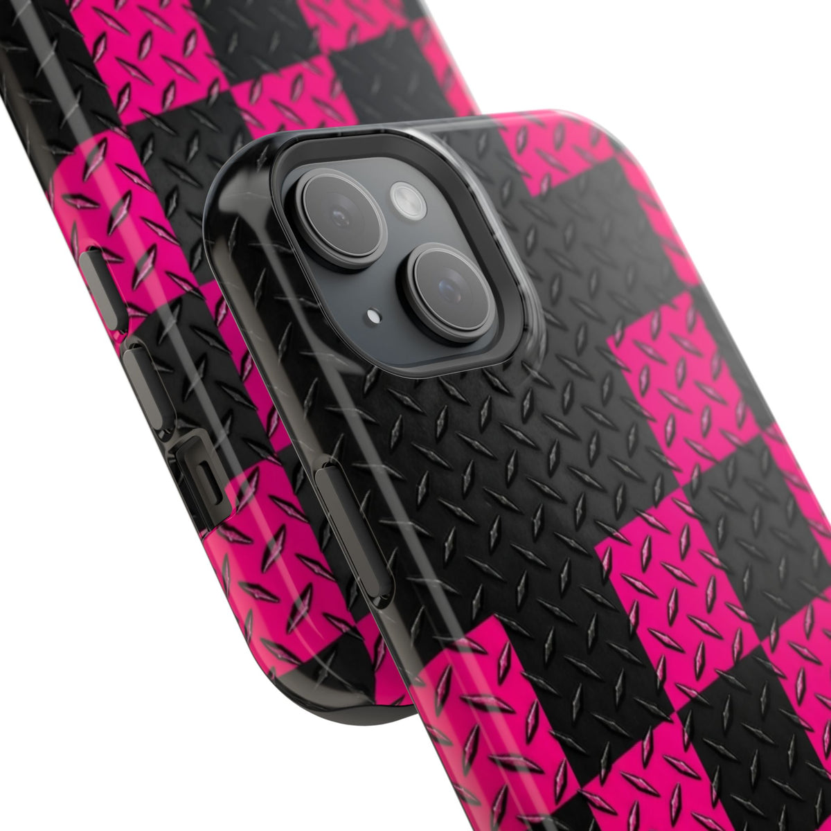 Hot Pink & Black Diamond Plate Checkered Magnetic Phone Case