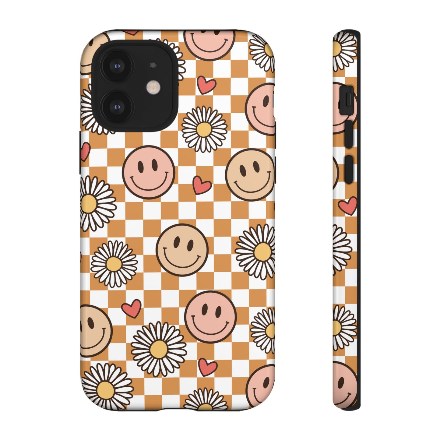 Checkerboard Happy Faces and Daisies, Cheerful Phone Cover Tough Case