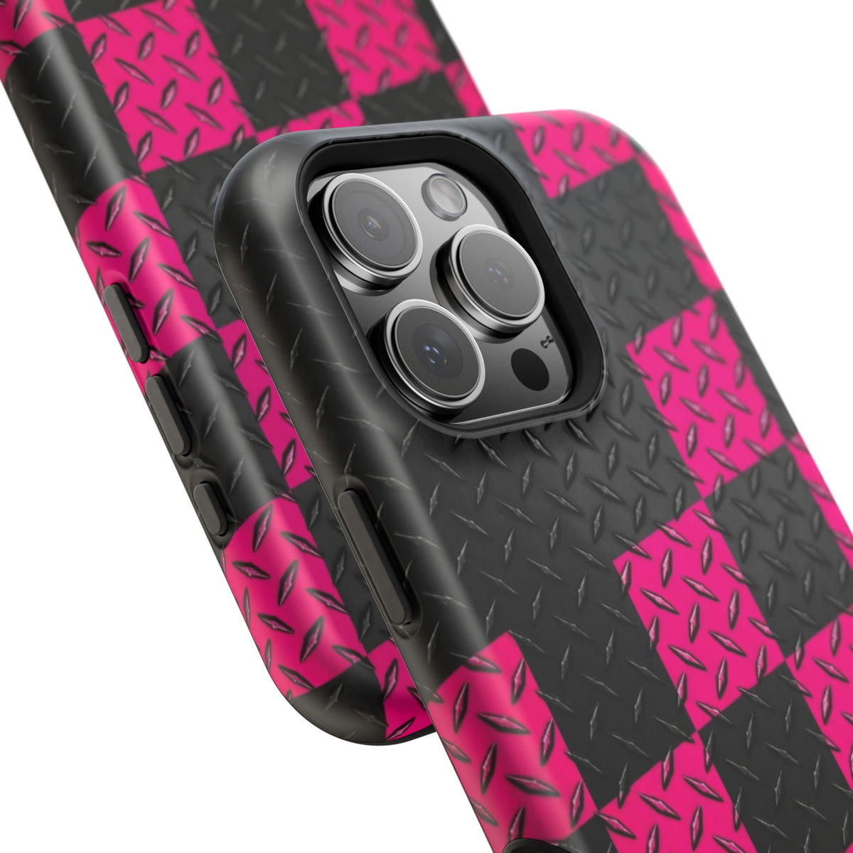 Hot Pink & Black Diamond Plate Checkered Magnetic Phone Case