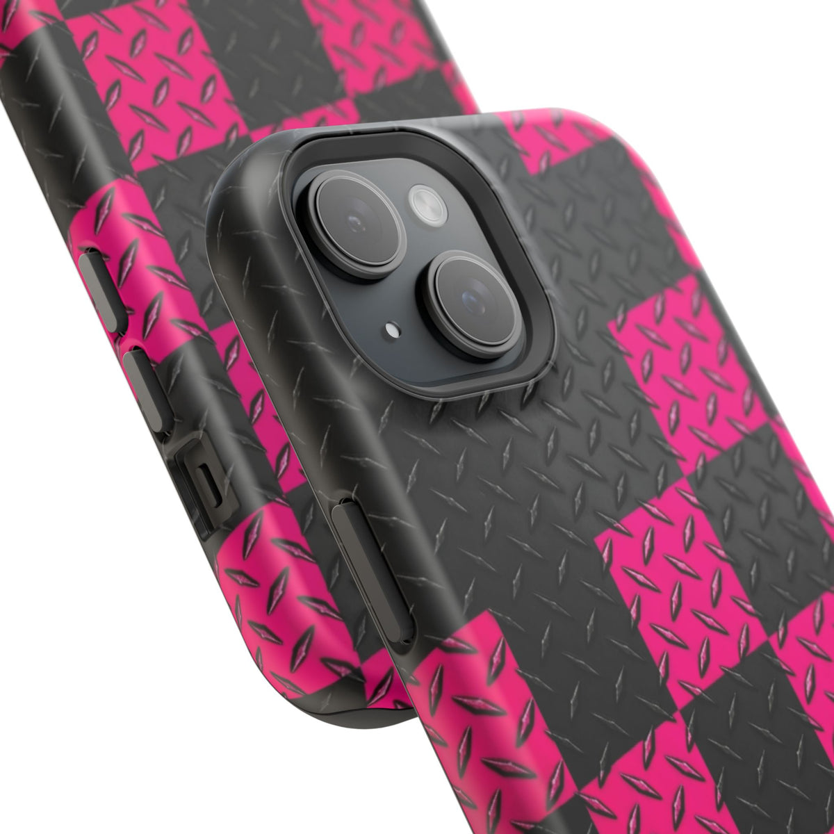 Hot Pink & Black Diamond Plate Checkered Magnetic Phone Case