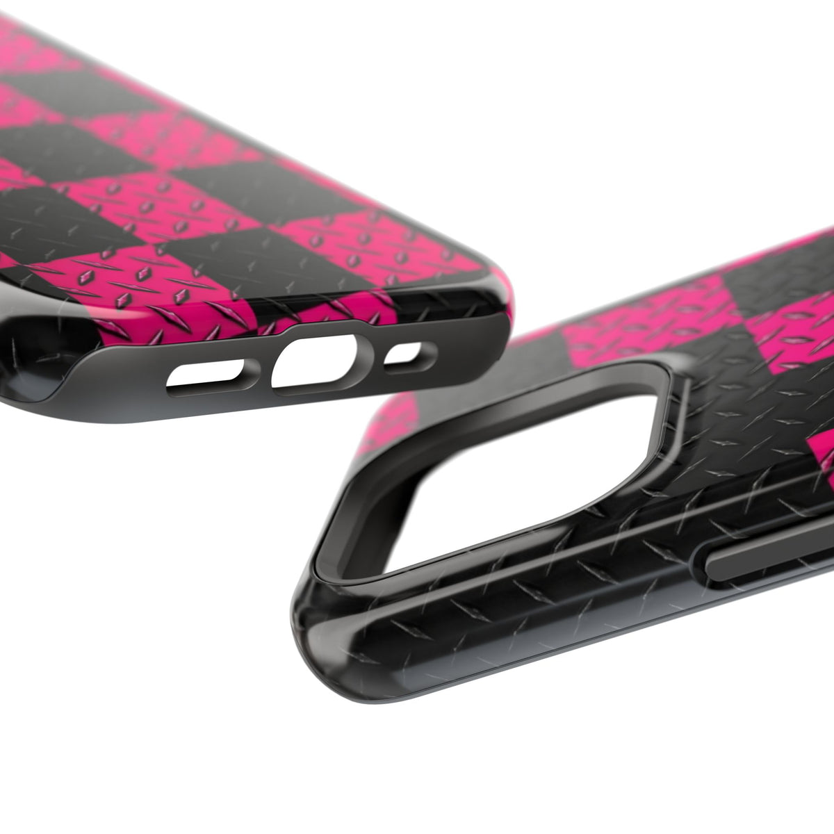 Hot Pink & Black Diamond Plate Checkered Magnetic Phone Case
