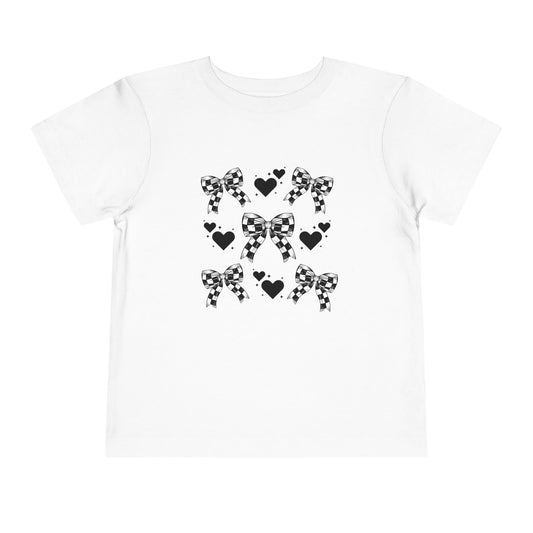 Checker Flag Bows & Hearts Toddler Short Sleeve Tee