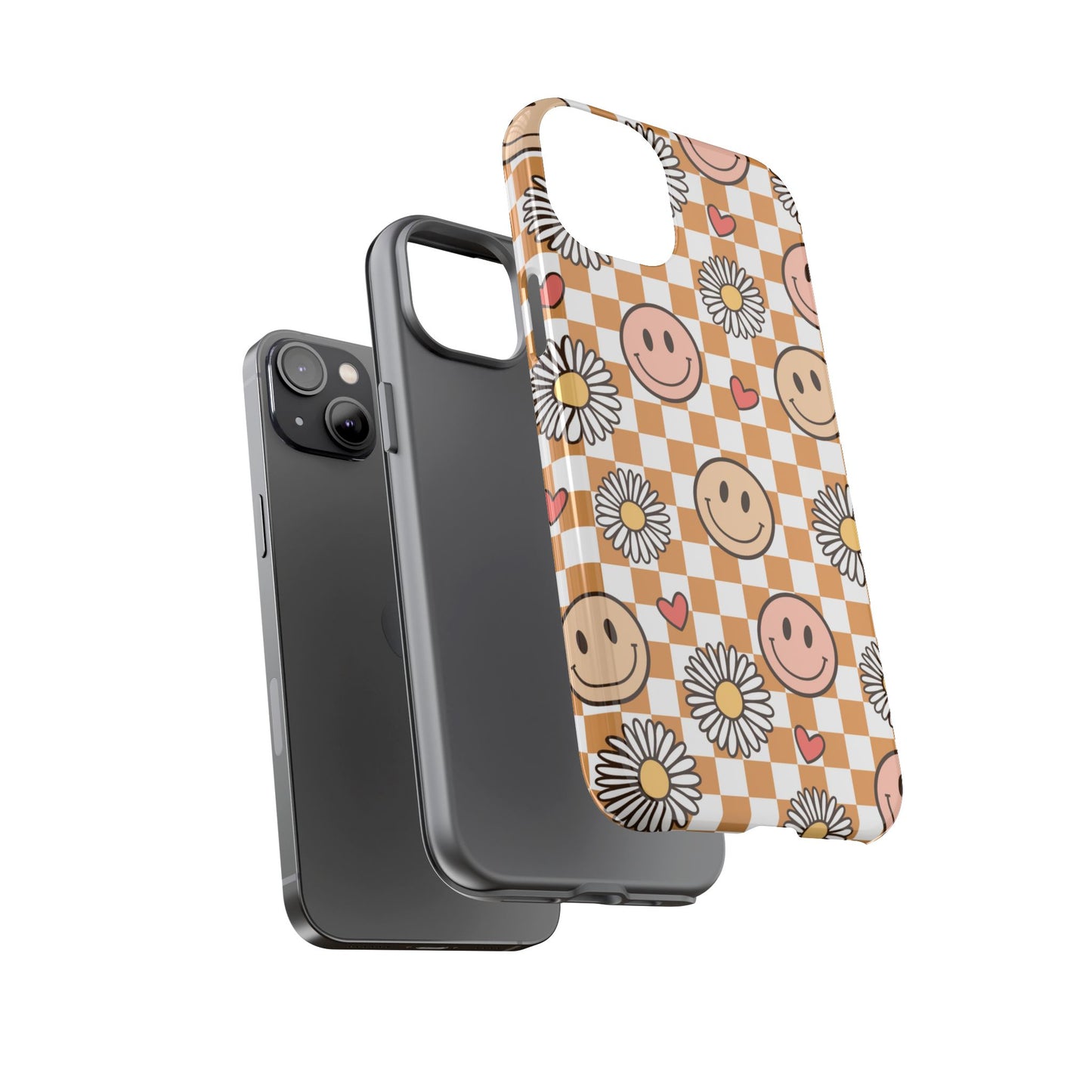 Checkerboard Happy Faces and Daisies, Cheerful Phone Cover Tough Case