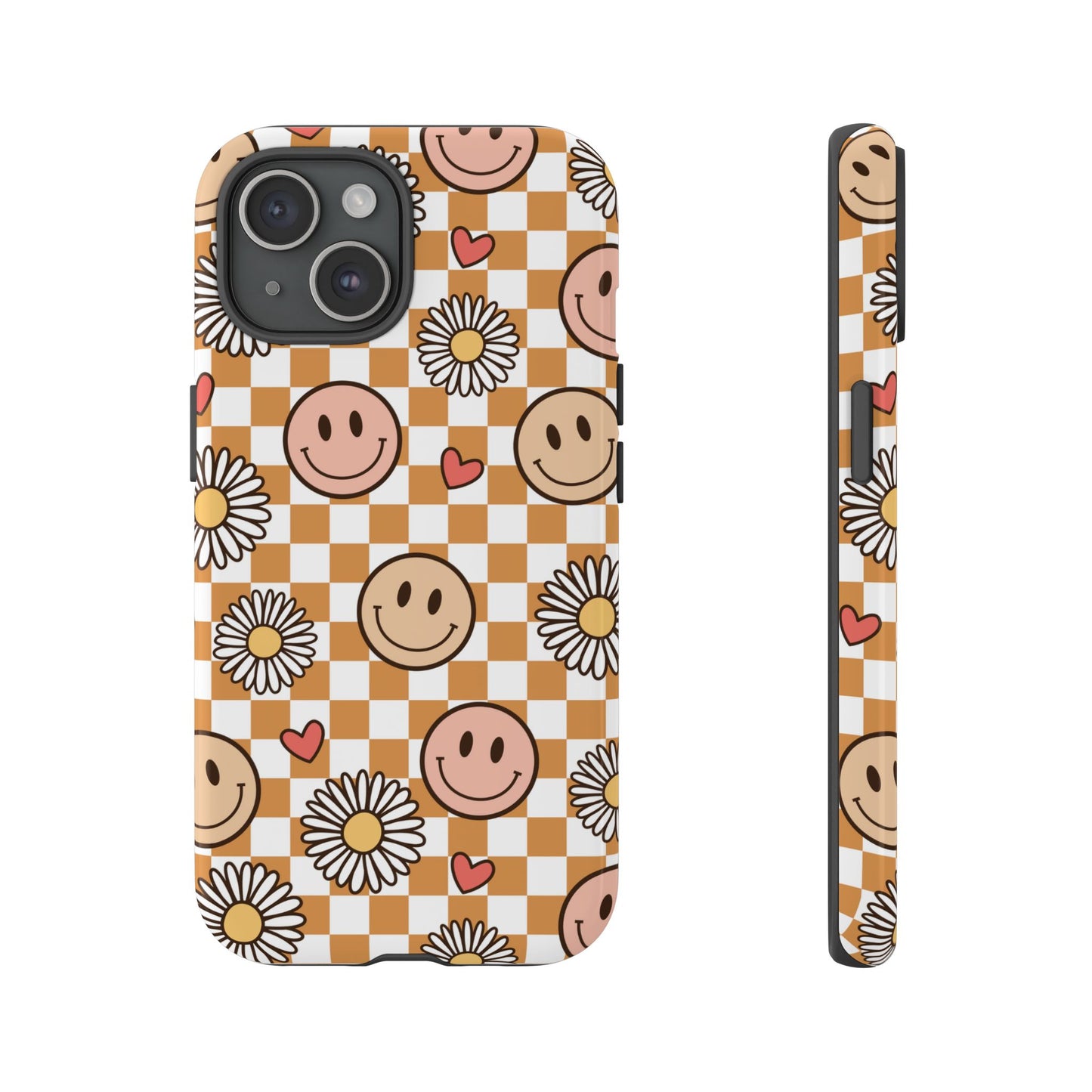 Checkerboard Happy Faces and Daisies, Cheerful Phone Cover Tough Case