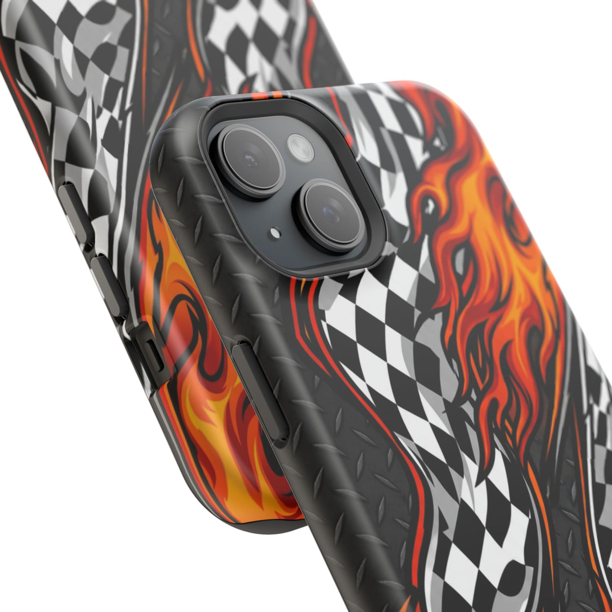 Racing Flames Checkered Flag Magnetic Phone Case
