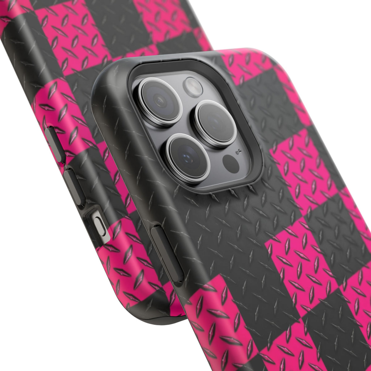 Hot Pink & Black Diamond Plate Checkered Magnetic Phone Case