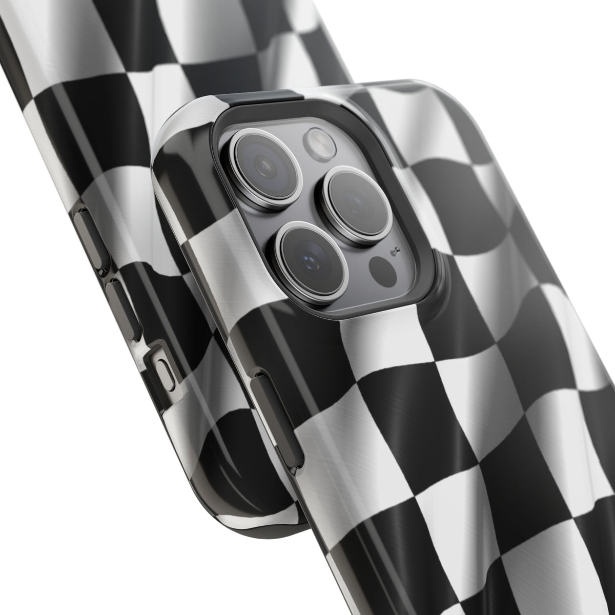 Black and White Checker Flag Waving Magnetic Phone Case
