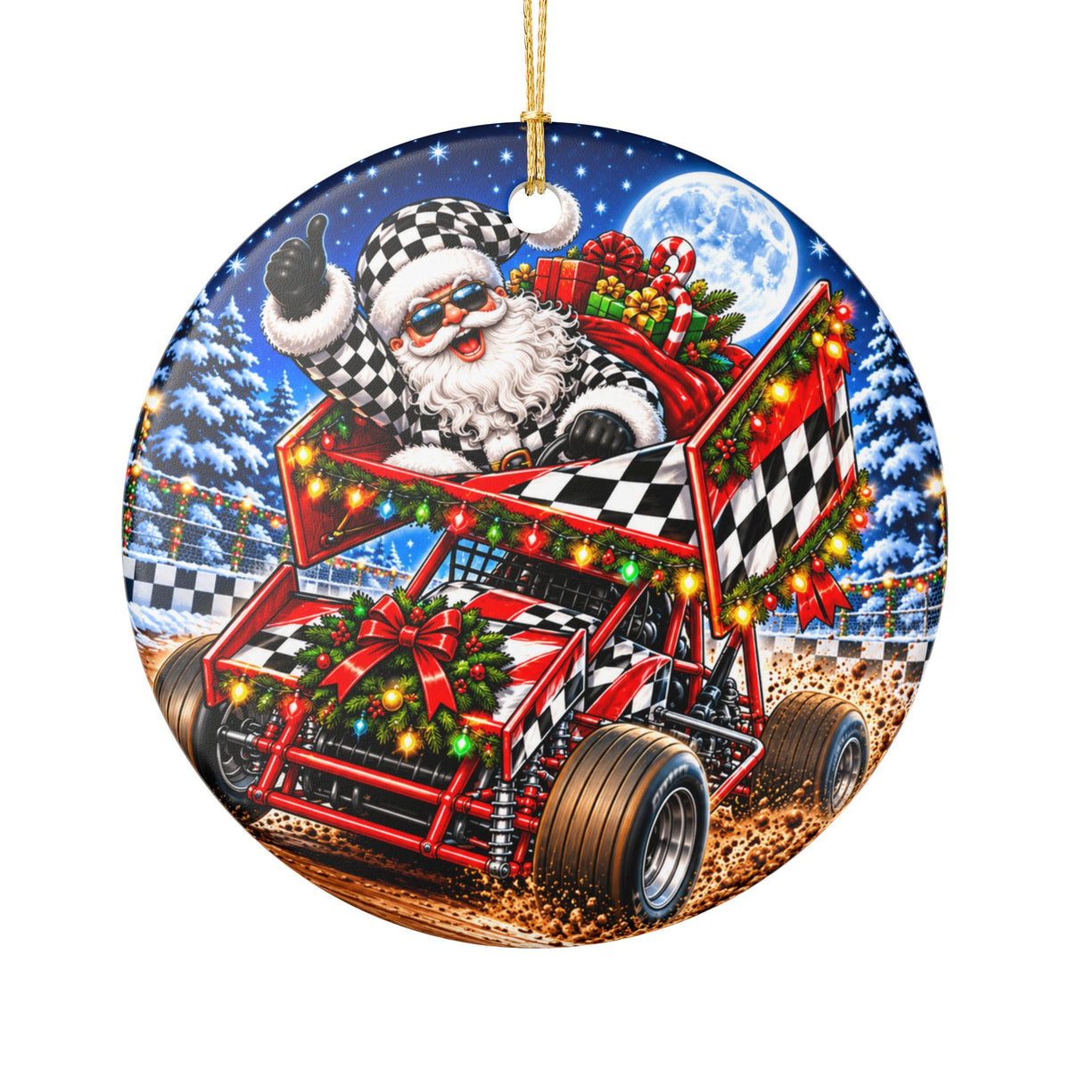 Sprint Car Santa Racing Christmas Ornament