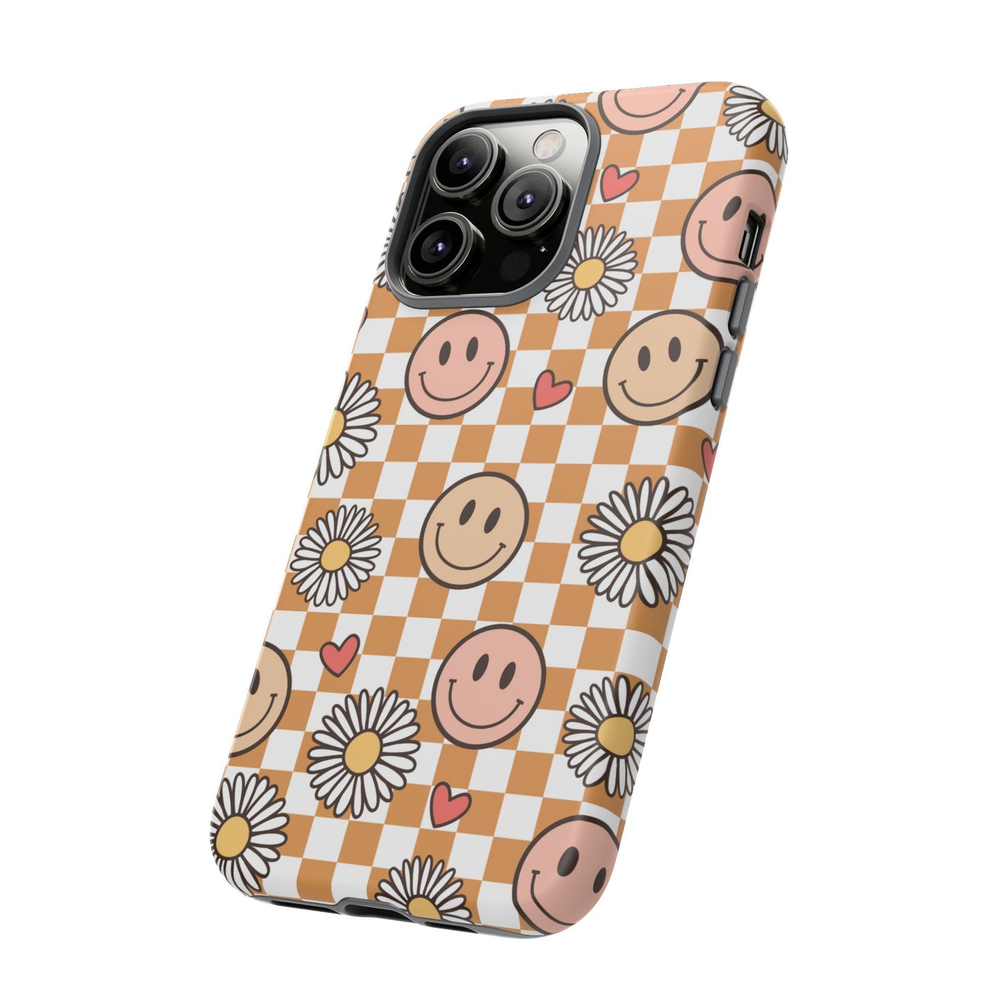 Checkerboard Happy Faces and Daisies, Cheerful Phone Cover Tough Case