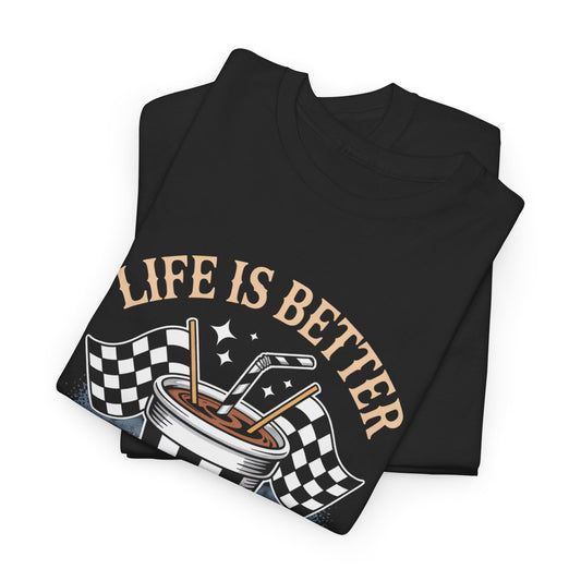 Life is Better at a Dirt Track, Race Fans T-Shirt Checkered Flag Beverage Cup With Straw