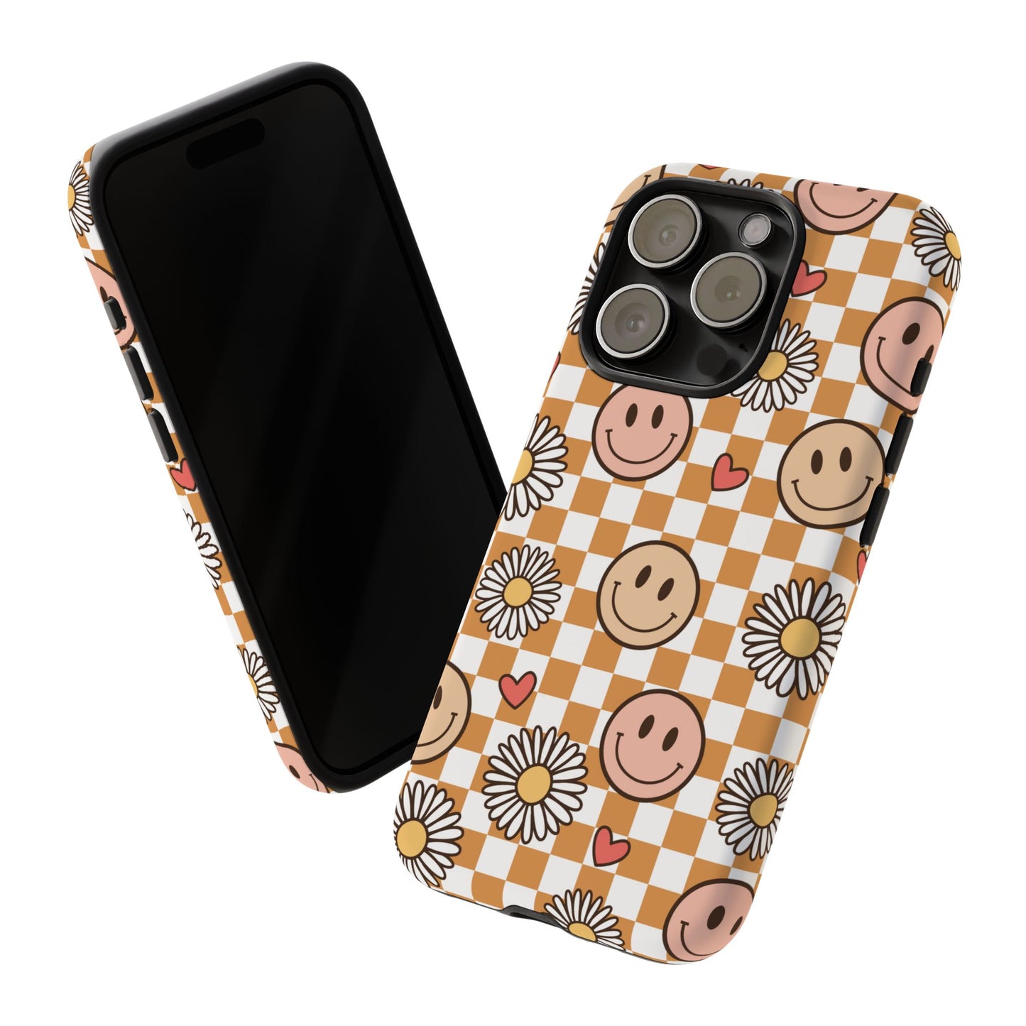 Checkerboard Happy Faces and Daisies, Cheerful Phone Cover Tough Case