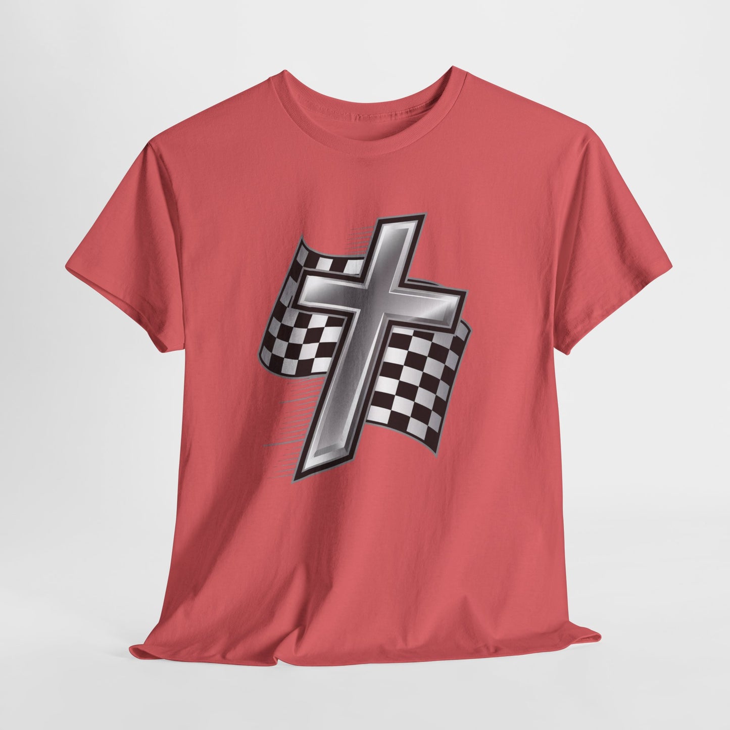 Racing Cross T‑Shirt — Checkered Flag Christian Motorsport Tee