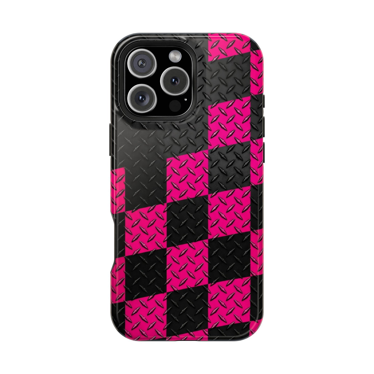 Hot Pink & Black Diamond Plate Checkered Magnetic Phone Case