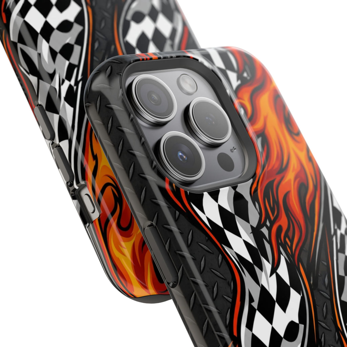 Racing Flames Checkered Flag Magnetic Phone Case